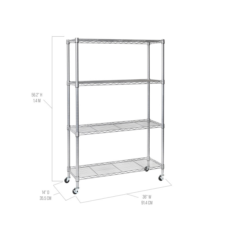Adjustable Silver Steel Wire Shelving Unit with Wheels