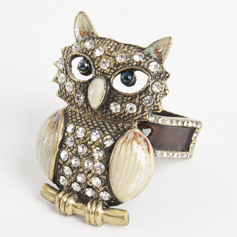 Bronze Owl Shaped Napkin Rings Set of Four