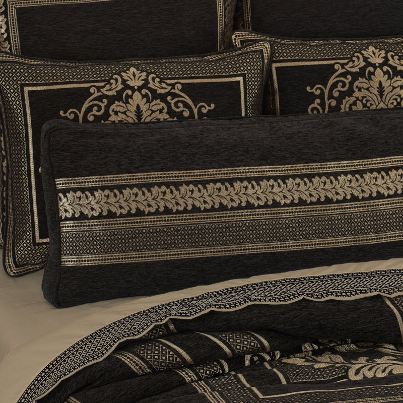 Black and Gold Chenille Bolster Decorative Throw Pillow