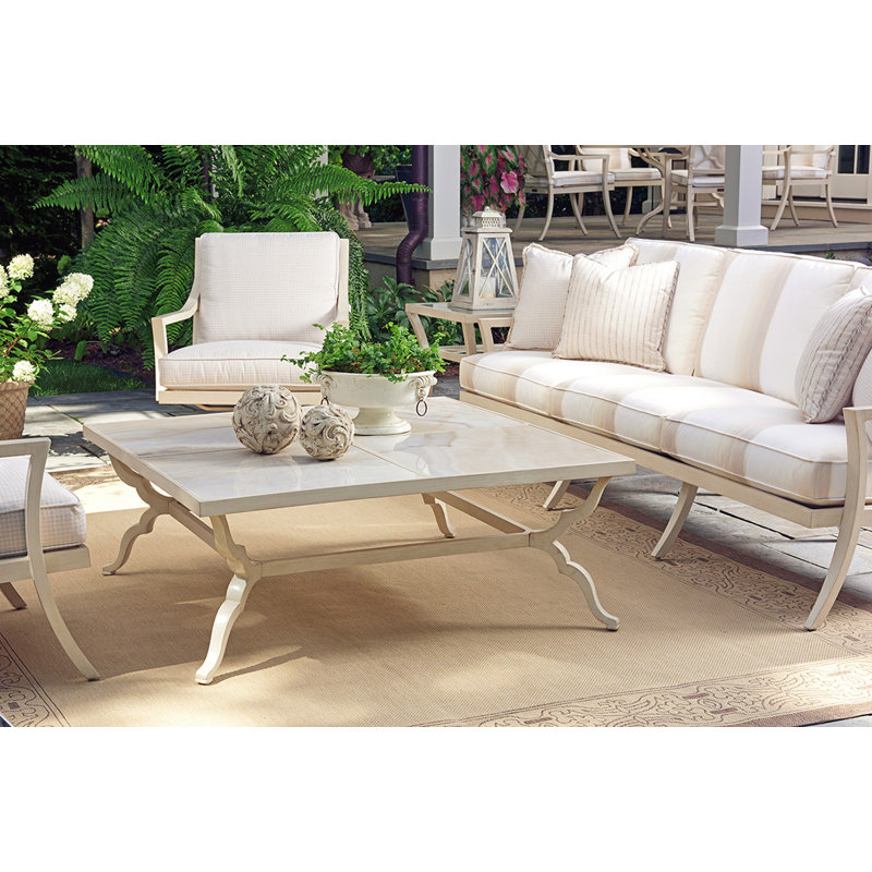 Beige Cast Aluminum Square Outdoor Coffee Table