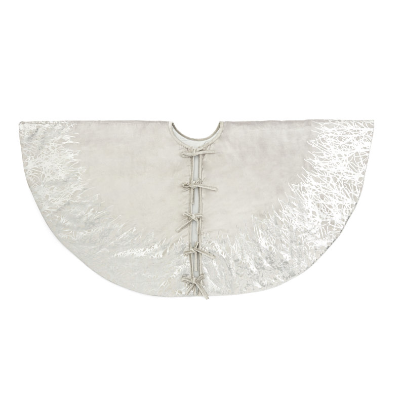 Handmade Silver Gray Velvet Christmas Tree Skirt with Foil Border