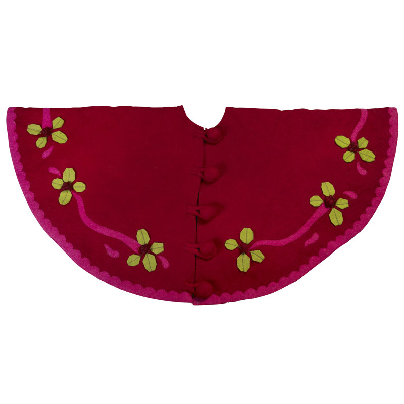 Hand Felted Red and Pink Wool Christmas Tree Skirt - 60"