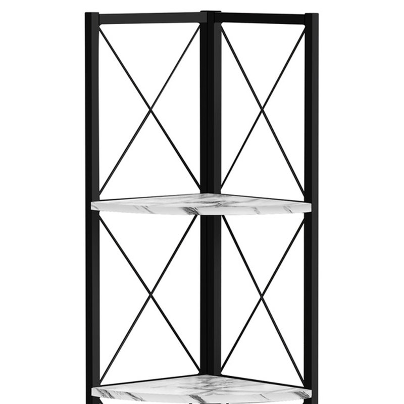 Black Metal and White Marble Corner 4-Tier Bookcase