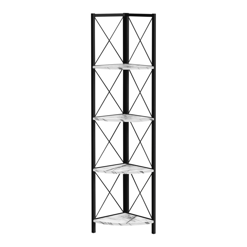 Black Metal and White Marble Corner 4-Tier Bookcase