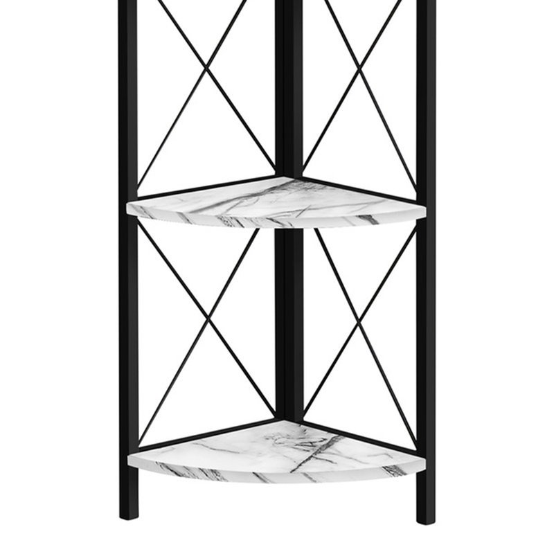 Black Metal and White Marble Corner 4-Tier Bookcase