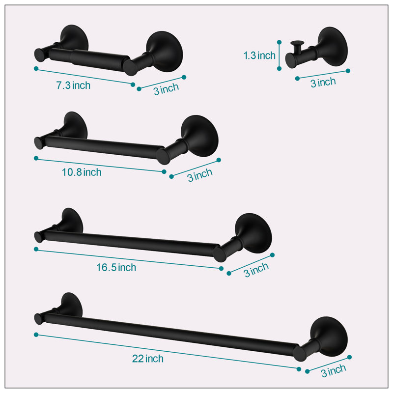 Matte Black 6-Piece Brass Bathroom Hardware Set
