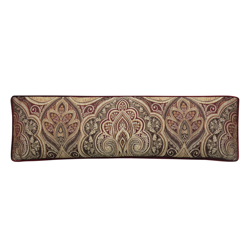 Crimson and Gold Velvet Bolster Decorative Throw Pillow
