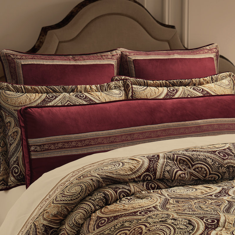 Crimson and Gold Velvet Bolster Decorative Throw Pillow