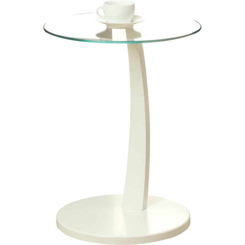 Contemporary White Bentwood 17.75" Round Accent Table with Tempered Glass Top