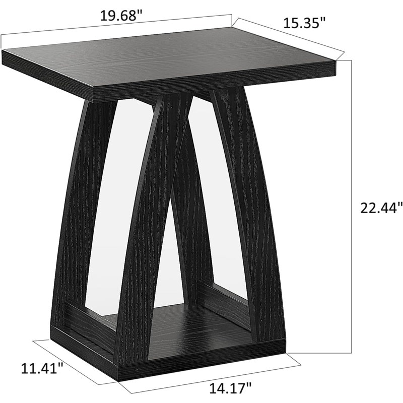 Black Engineered Wood Square End Table Set with Shelf