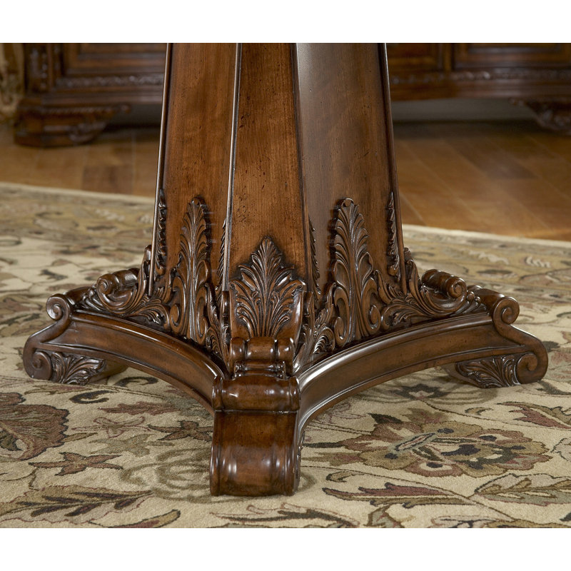 Old World Extendable Cherry Dining Table with Carved Pedestal Base