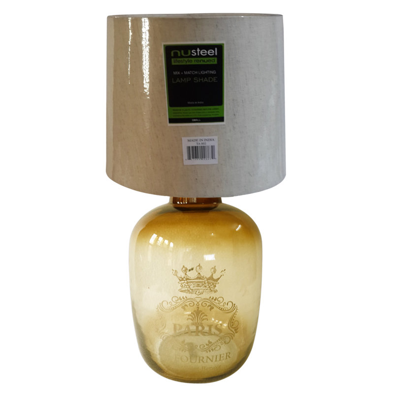 Contemporary Amber Glass Table Lamp with White Fabric Shade