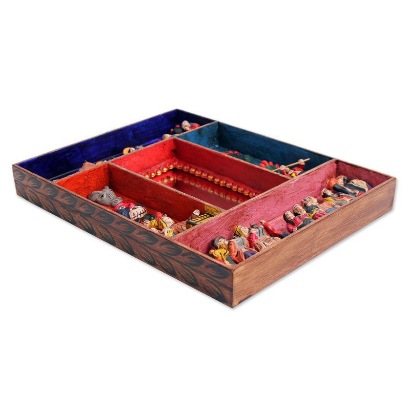 Multicolor Painted Wood and Ceramic Rectangular Wall Art Mirror