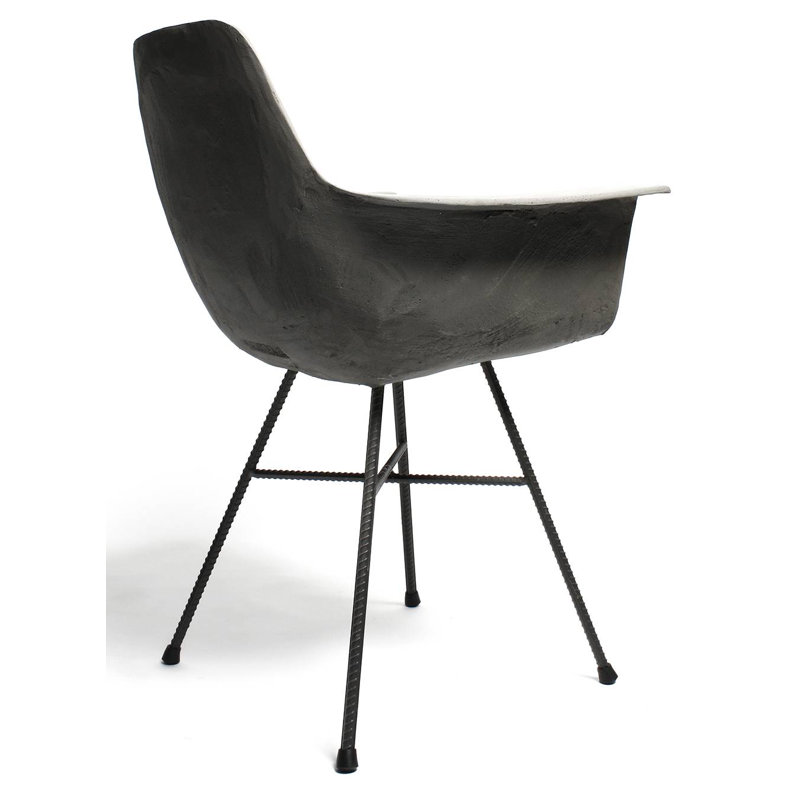 Gray Concrete Geometric Armchair with Metal Legs