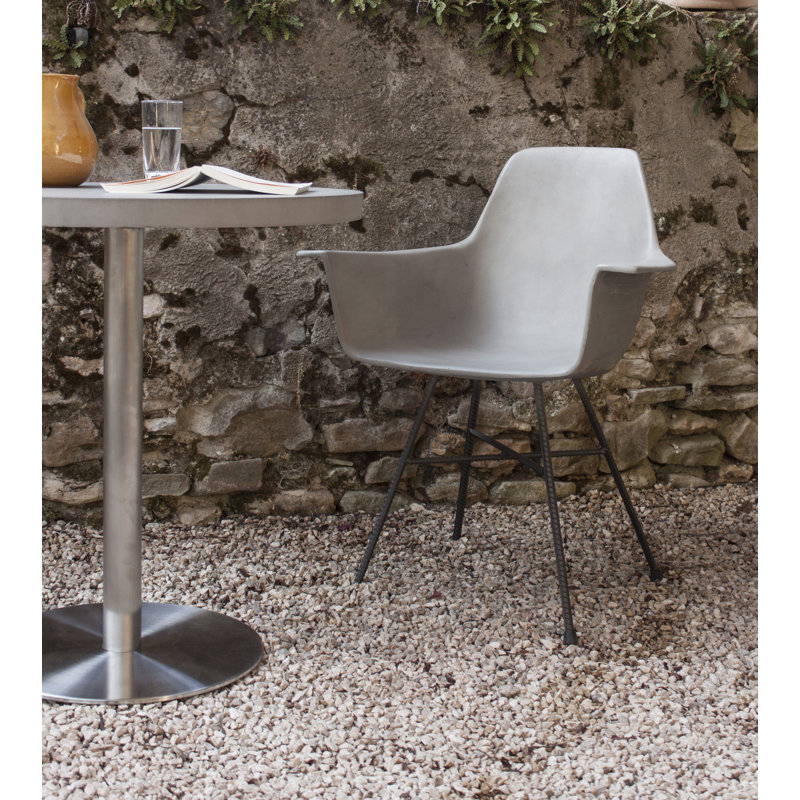 Gray Concrete Geometric Armchair with Metal Legs