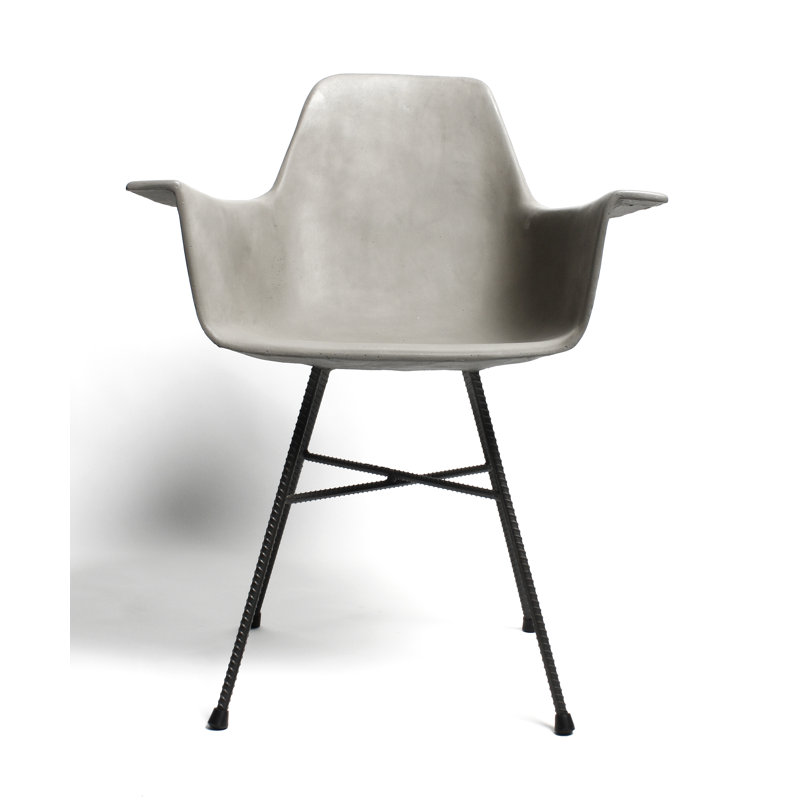 Gray Concrete Geometric Armchair with Metal Legs