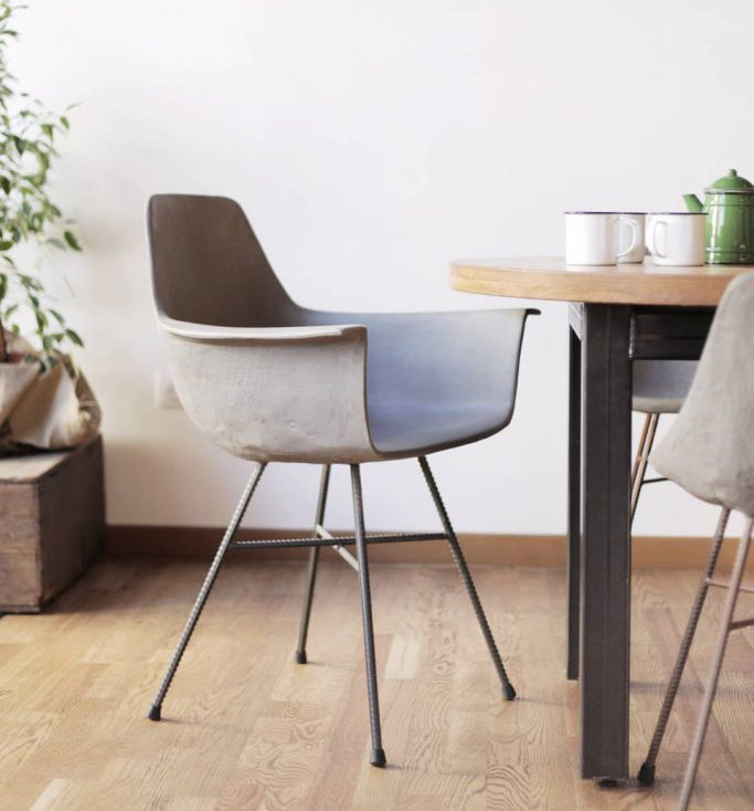 Gray Concrete Geometric Armchair with Metal Legs