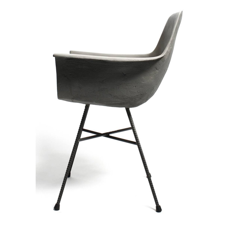 Gray Concrete Geometric Armchair with Metal Legs