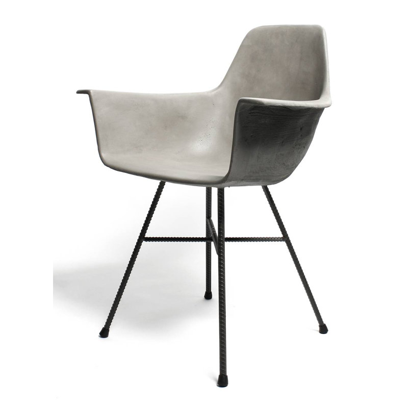 Gray Concrete Geometric Armchair with Metal Legs