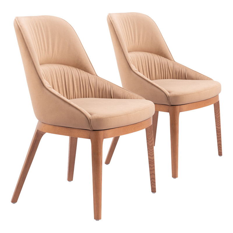 Tan Faux Leather Upholstered Side Chair with Wood Legs