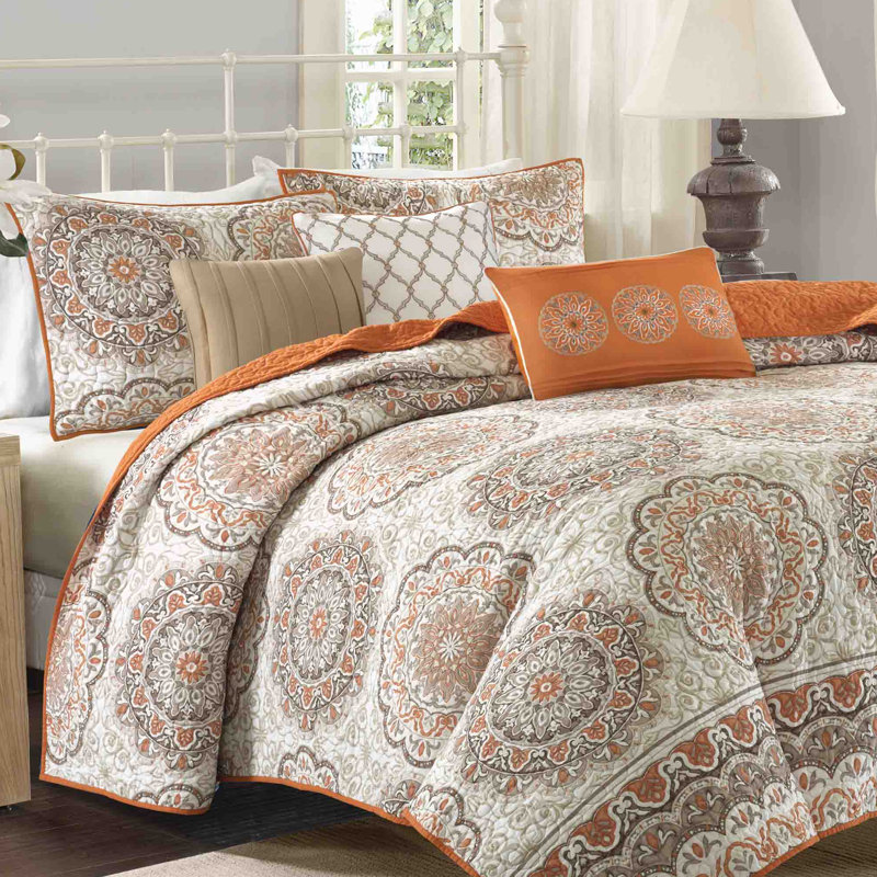 Full Blue Microfiber Reversible Quilt Set with Throw Pillows