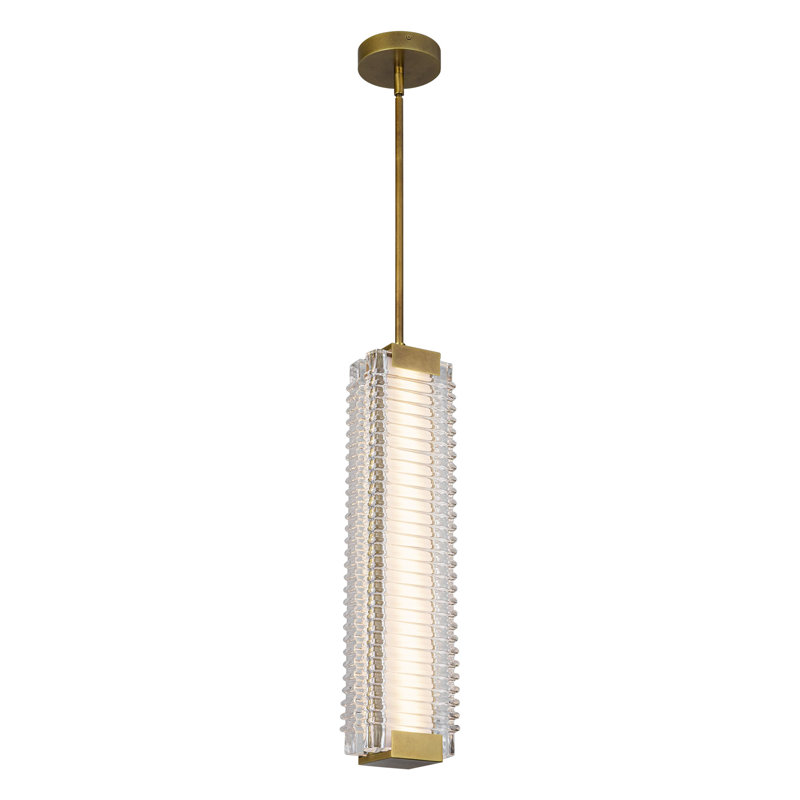 Alai Ribbed Glass and Brass LED Pendant Light