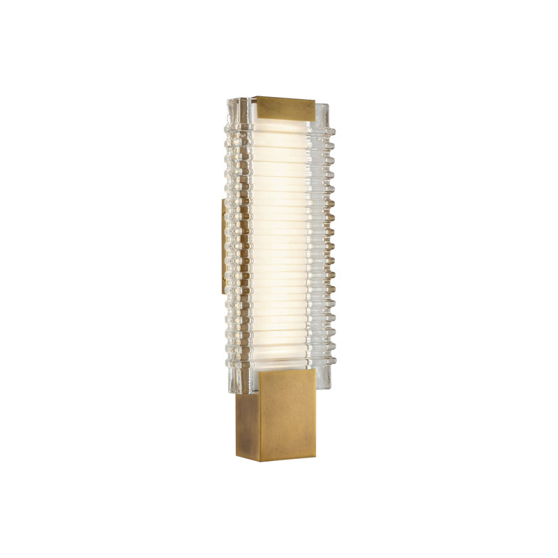 Vintage Brass Ribbed Glass LED Wall Vanity Light