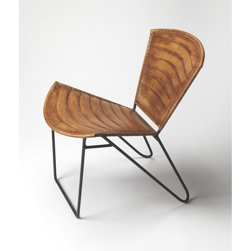 Handcrafted Iron & Leather Butterfly Accent Chair in Brown