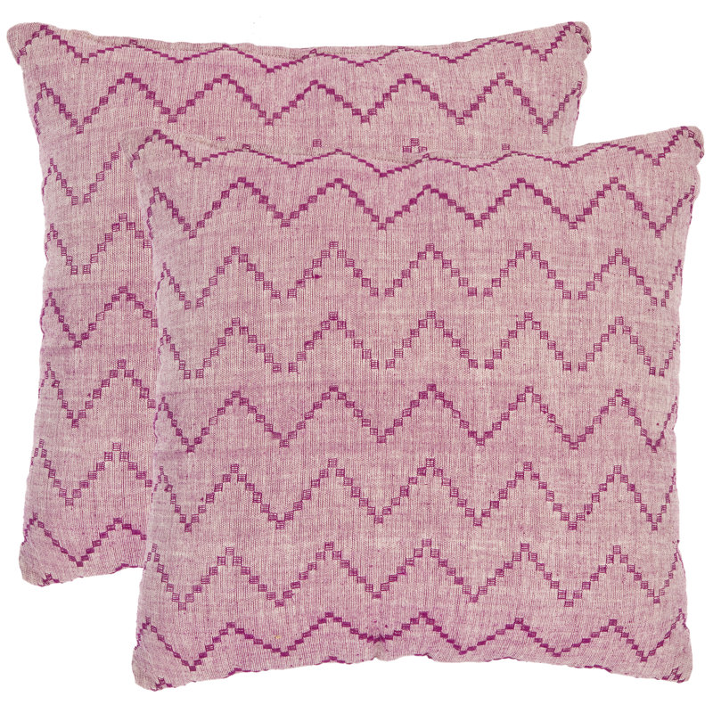 Rose Zig-Zag Embroidered Cotton 18" Square Throw Pillow Set