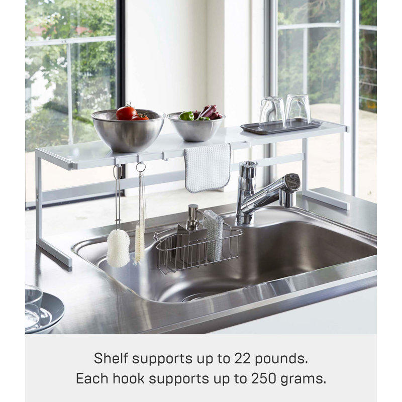 White Steel Expandable Kitchen Support Rack with Hooks