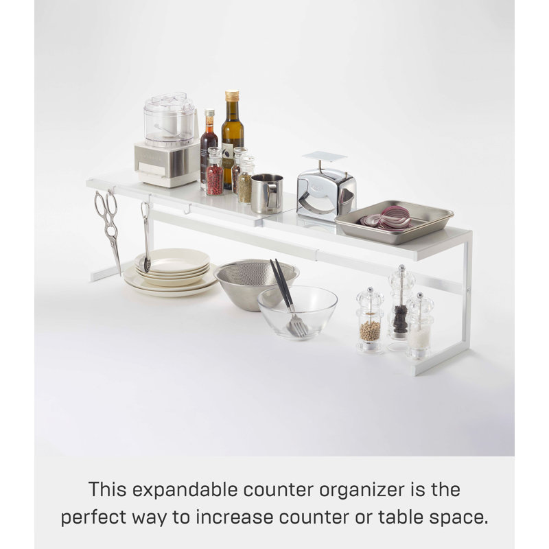 White Steel Expandable Kitchen Support Rack with Hooks