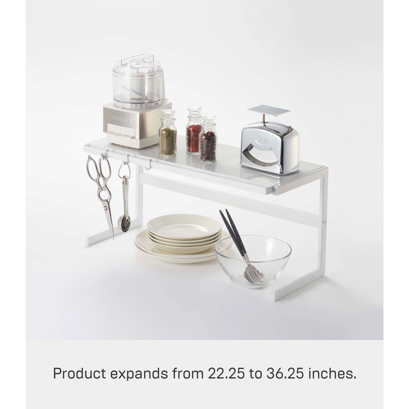 White Steel Expandable Kitchen Support Rack with Hooks