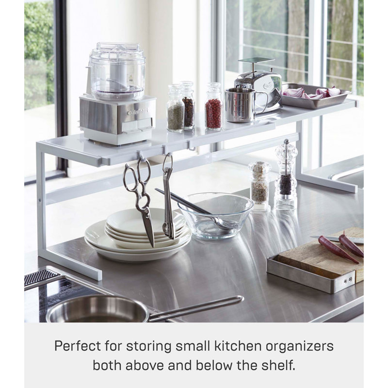 White Steel Expandable Kitchen Support Rack with Hooks