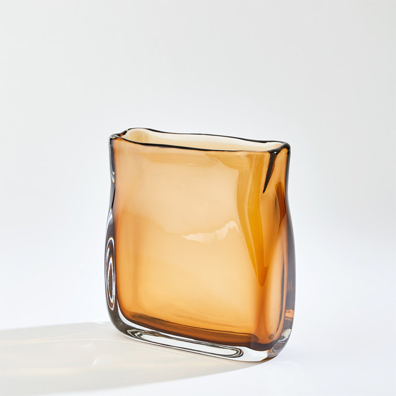 Handcrafted Amber Glass Square Vase