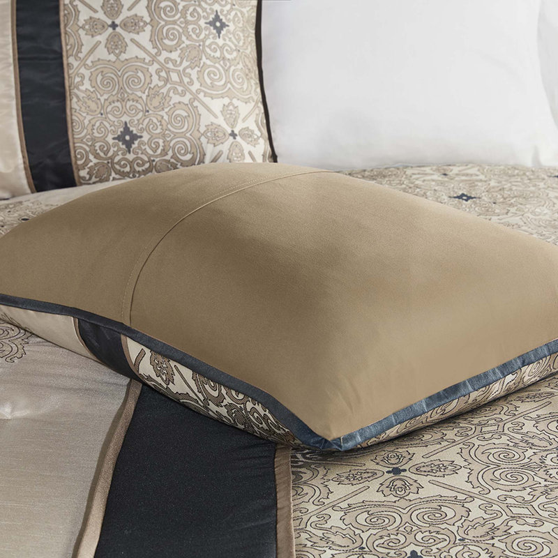 King Black Jacquard Reversible Comforter Set with Embroidered Shams