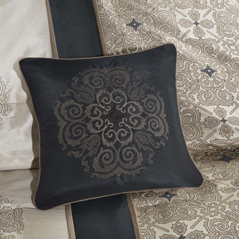 King Black Jacquard Reversible Comforter Set with Embroidered Shams