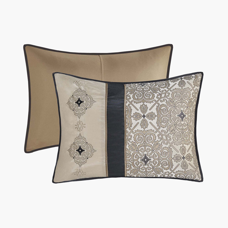 King Black Jacquard Reversible Comforter Set with Embroidered Shams