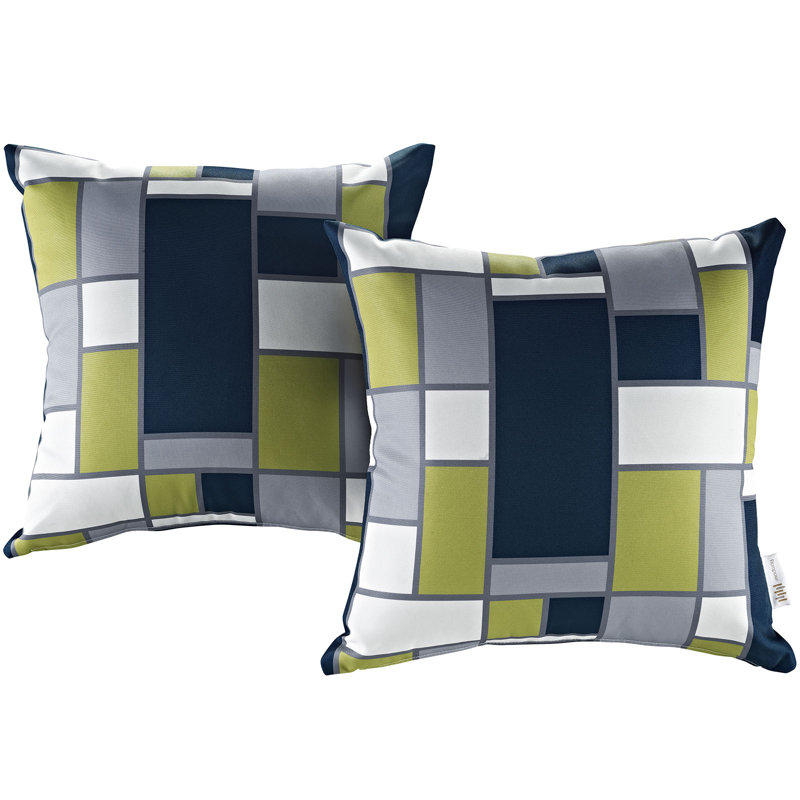 Modway Square Blue and Green Outdoor Throw Pillow Set