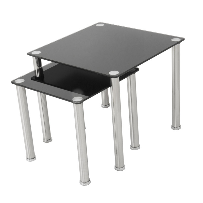 Black Glass and Chrome Nesting Side Tables Set