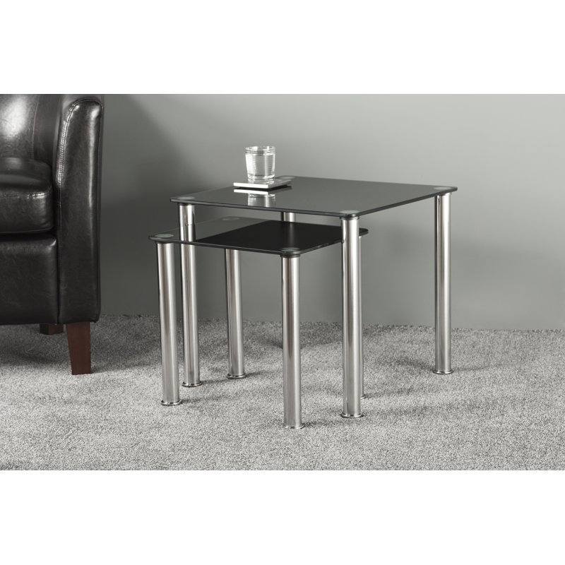 Black Glass and Chrome Nesting Side Tables Set