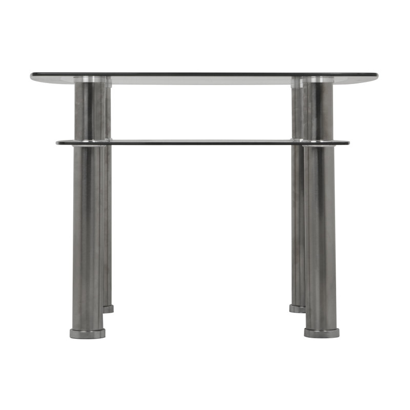 Modern Chrome Square End Table with Black Glass Shelf
