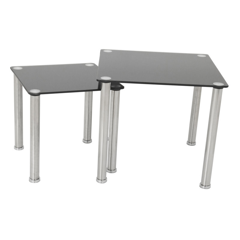 Black Glass and Chrome Nesting Side Tables Set