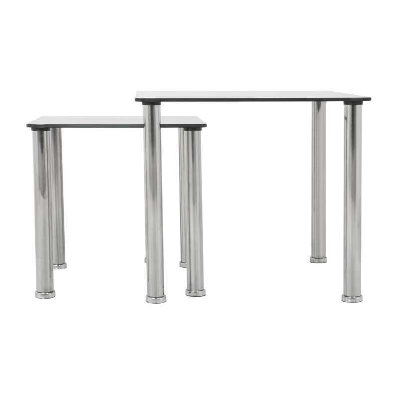 Black Glass and Chrome Nesting Side Tables Set
