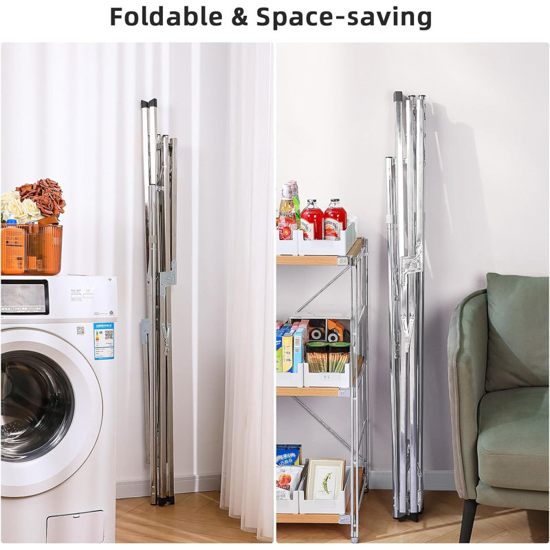 Adjustable Stainless Steel Foldable Clothes Drying Rack with Hooks and Clips