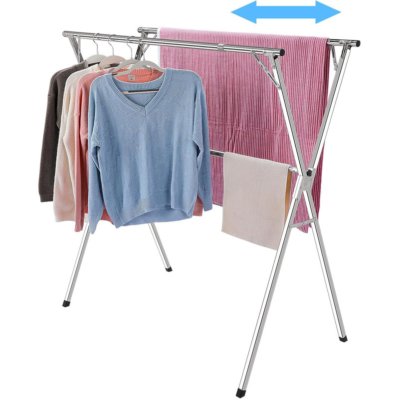 Adjustable Stainless Steel Foldable Clothes Drying Rack with Hooks and Clips