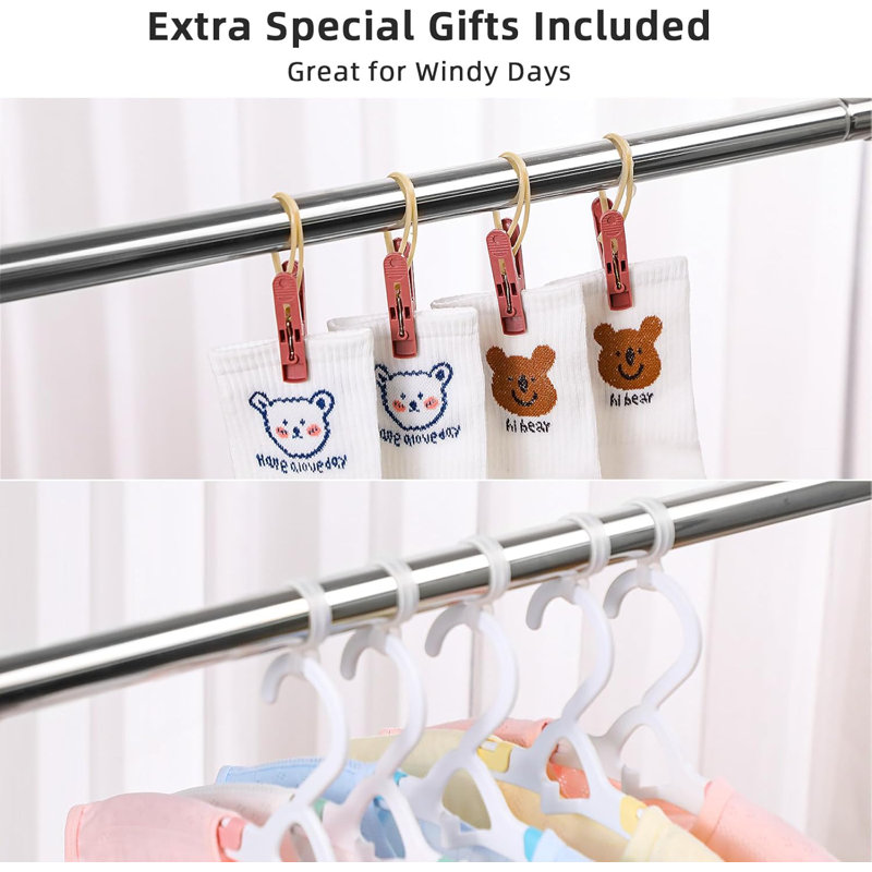 Adjustable Stainless Steel Foldable Clothes Drying Rack with Hooks and Clips