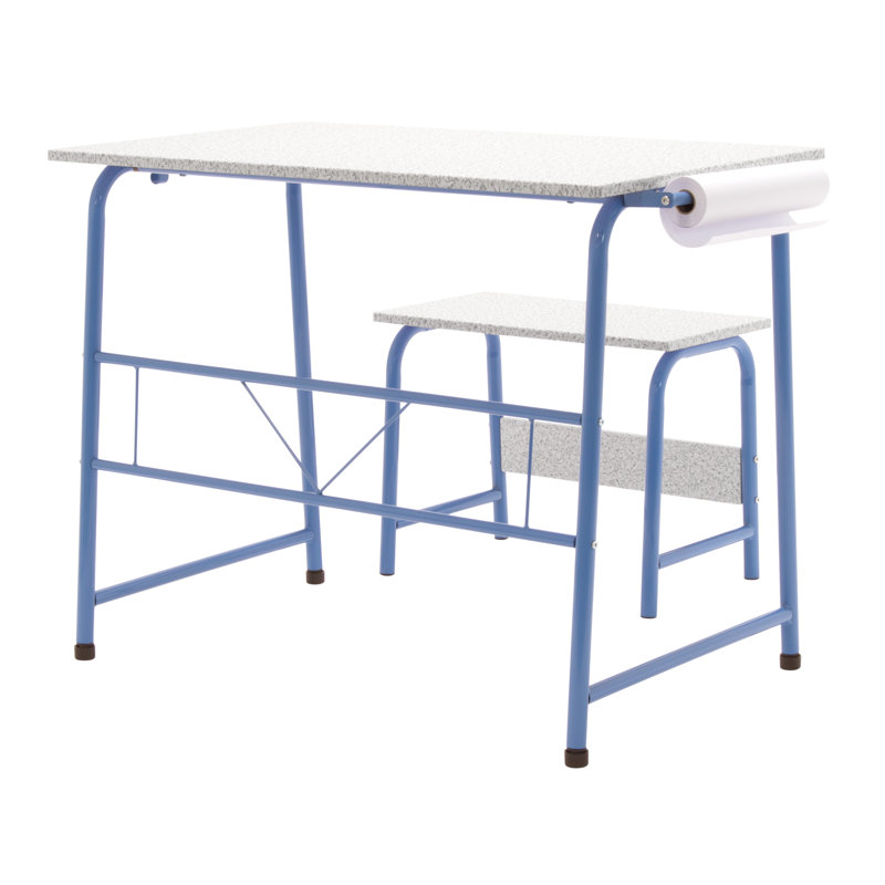 Splatter Blue and Gray Art and Craft Table Set with Bench and Paper Roll