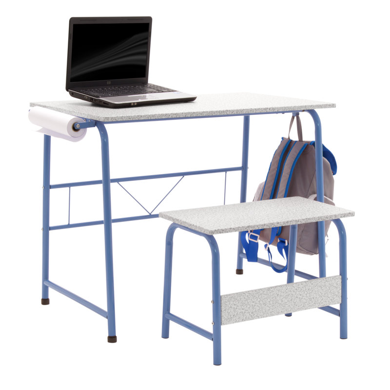 Splatter Blue and Gray Art and Craft Table Set with Bench and Paper Roll