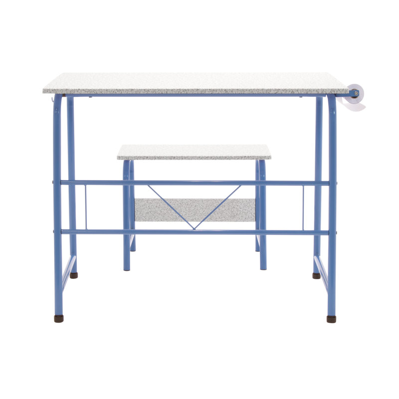 Splatter Blue and Gray Art and Craft Table Set with Bench and Paper Roll