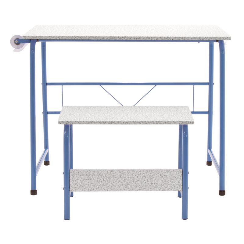 Splatter Blue and Gray Art and Craft Table Set with Bench and Paper Roll